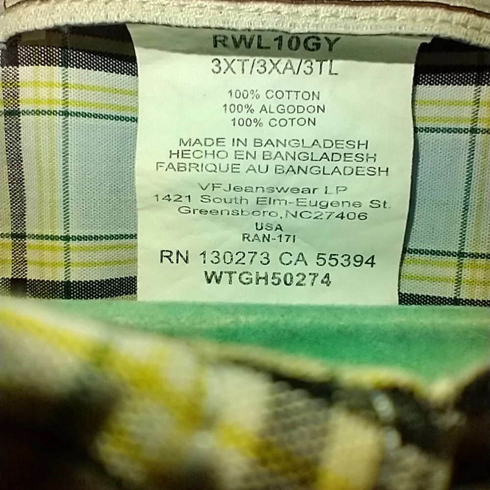 Wrangler Rugged Wear Checkered Long Sleeve Button Down Shirt Men's sz 3XT. - Picture 5 of 6